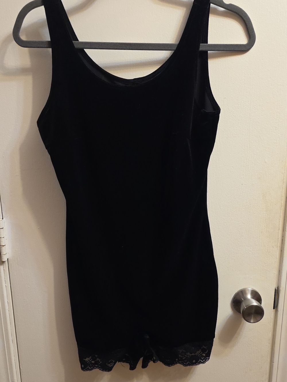 Victoria's Secret Black Velvet Lace-Trim Bodysuit